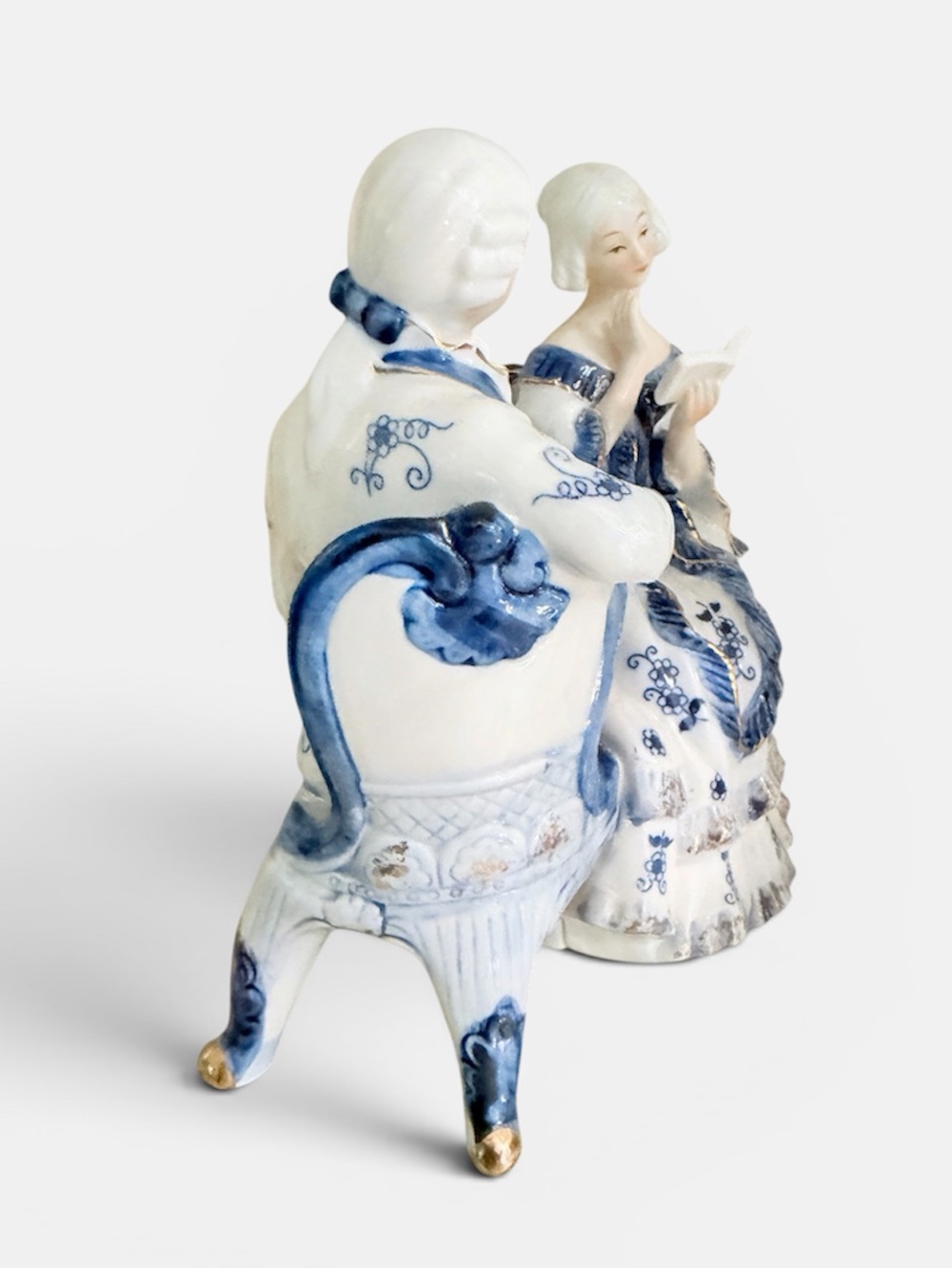 Norleans Vintage Porcelain Blue and White Victorian Couple Figurine - Picture 4 of 5